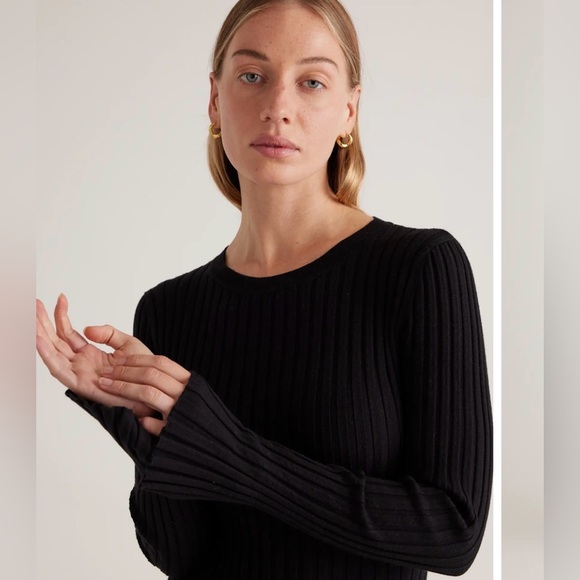 Quince Cotton Cashmere Ribbed Long Sleeve Crew Midi Dress - Picture 3 of 7
